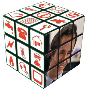 Rubik's cube with service icons